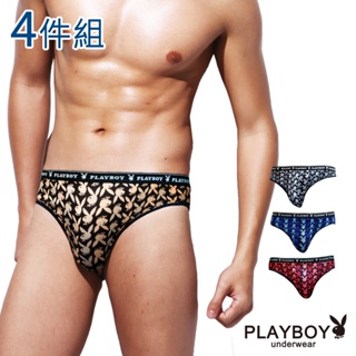 【PLAYBOY】男內褲 普普風兔頭三角褲(4件組)-PN099A