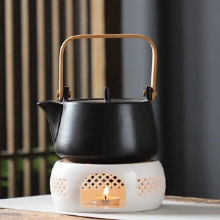 日式加熱玻璃花茶壺婁空底座餐廳蠟燭加熱花茶保溫茶器陶瓷溫茶爐