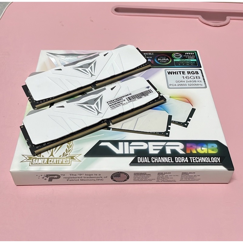 二手 出清 VIPER美商博帝 RGB 白色 DDR4 3200 16GB(2x8GB)桌上型記憶體