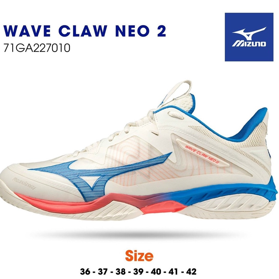 新款（羽球世家）Mizuno美津濃 3E寬楦頭 羽球鞋 Wave Claw Neo 簡約白藍 襪套速度型鞋款