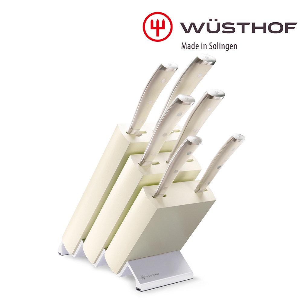 《WUSTHOF》德國三叉牌CLASSIC IKON_creme 7件刀具座組(6件刀具+梣木刀座 creme奶油白)