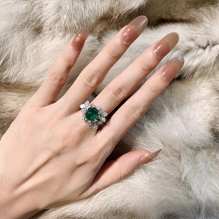小琳高級感彩寶橢圓祖母綠寶石戒指開口ins輕奢小眾設計優雅百搭