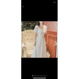 泡泡袖 方領 宮廷風 洋裝 法式 氣質 顯瘦 白色洋裝 婚禮 結婚 現貨
