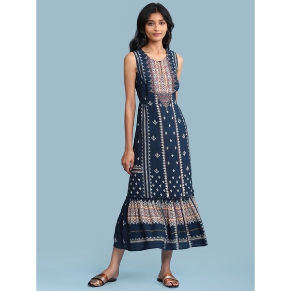 【Lakshmi各國好物 印度】印度精品 深藍色無袖印花洋裝