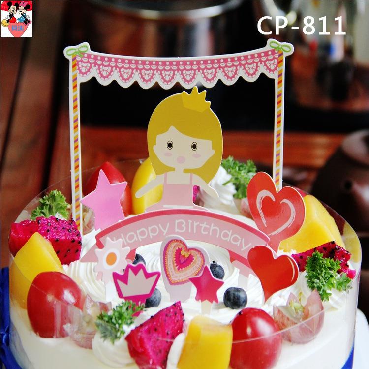 【貝迪】批發卡通蛋糕插旗兒童生日蛋糕插牌兒童派對用品DIY粉色裝飾