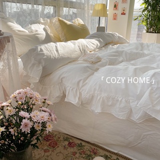 COZY HOME 5色 全素白色床包組 水洗棉 100%純棉荷葉邊公主風 床包/床單組 單人/雙人/加大/特大床包 素