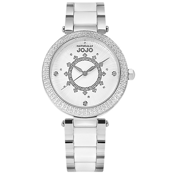 NATURALLY JOJO / JO96984-80F / 閃耀晶鑽 優雅迷人 陶瓷不鏽鋼手錶 白色 37mm