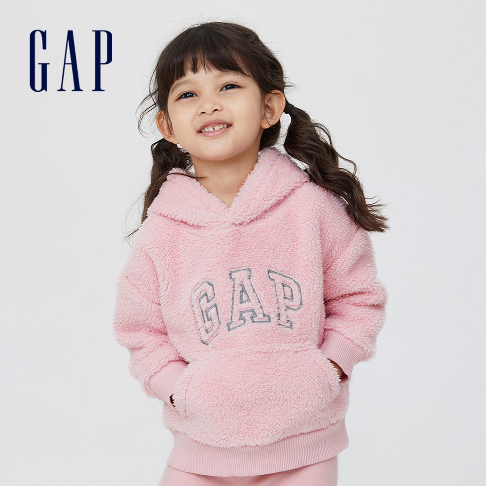 Gap 幼童裝 Logo珊瑚絨刷毛帽T 抱抱絨系列-淡粉色(447752)