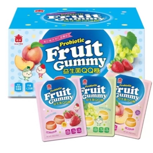【義美】益生菌果汁QQ糖 1箱/30包入 三種口味白葡萄、水蜜桃、草莓 COSTCO代購