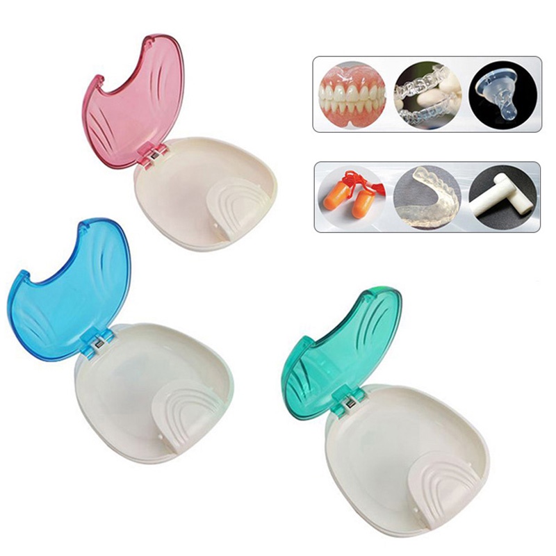 1個裝 塑料儲牙盒按壓式義齒盒 貝殼型假牙放置盒牙套盒多種顏色可選