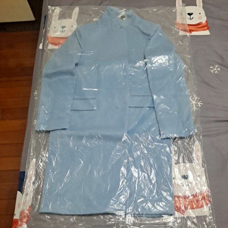 GU羊毛混紡長版大衣~淺藍色(可議價喔～)