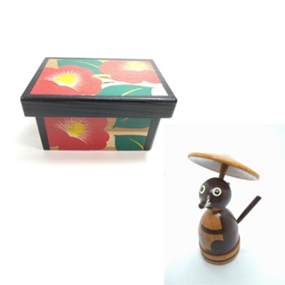 熊本縣傳統工藝館 花手箱(含作者簽名) 木製'置物箱&彥一陀螺(彦一こま) Hikoichi Koma 木製玩具