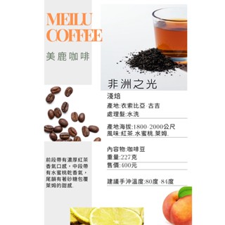 非洲之光 淺焙 咖啡豆 咖啡熟豆 咖啡 單品咖啡 精品咖啡 手沖咖啡 自家烘焙 《美鹿咖啡Meilu Coffee》