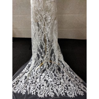 OFF WHITE 1 碼 130 釐米寬時尚連衣裙頂級品質米白色華麗刺繡法式蕾絲麵料 3D 新娘蕾絲麵料