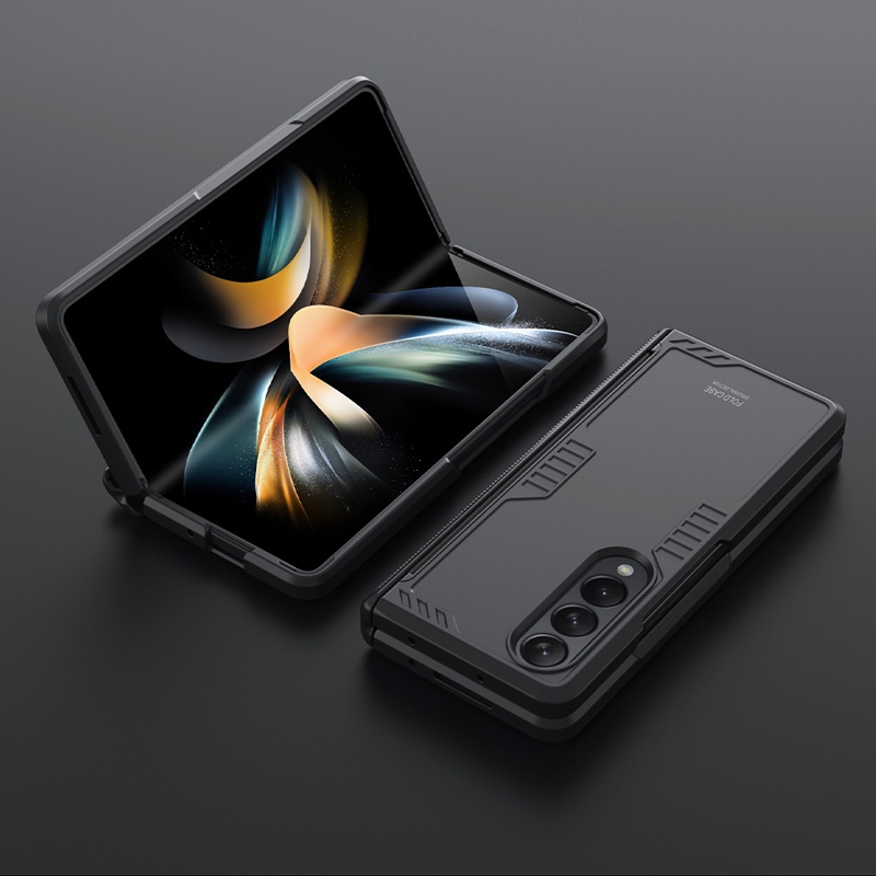 SAMSUNG 適用於三星 Galaxy Z Fold 4 手機殼 ELVEV 防摔 PC 包括鉸鏈手機殼帶無線充電