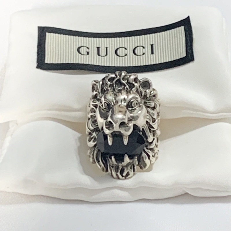 《正品》GUCCI 綴黑水晶獅頭戒指