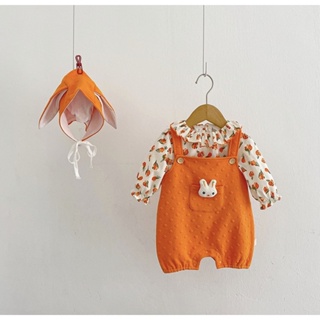 iWeiffy❤台灣現貨+發票 韓版 嬰兒套裝 橘色兔兔連身衣 裝扮 幼兒園 包屁衣附帽子