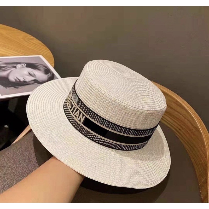 類迪奧Dior網紅同款小禮帽 平頂帽 草帽 沙灘 防曬 遮陽