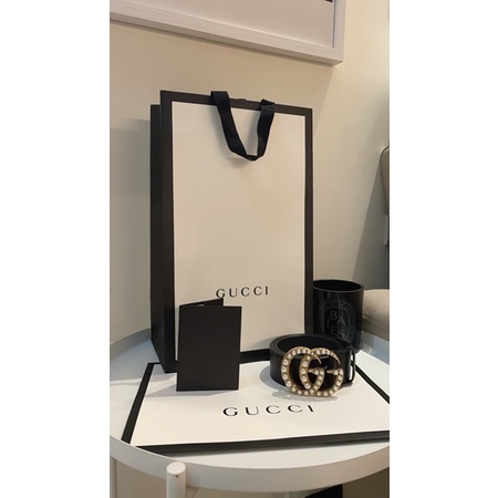 GUCCI珍珠Logo皮帶