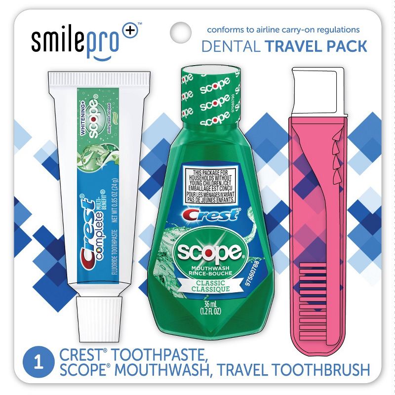 套裝 3 個旅行餐具、牙膏 - 漱口水 - 刷子、Crest Smile Pro 旅行牙套、Crest - Scope