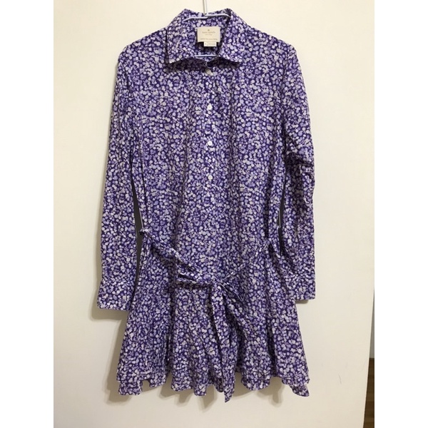 美國名媛品牌Kate spade New York katespade氣質優雅紫色小碎花復古長袖襯衫洋裝