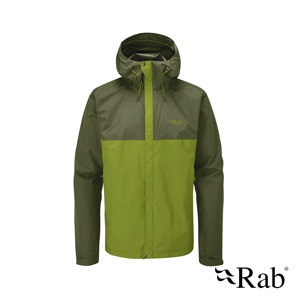 【英國 RAB】Downpour Eco Jacket 輕量防風防水連帽外套 男款 軍綠/白楊綠 #QWG82｜碧綠商行