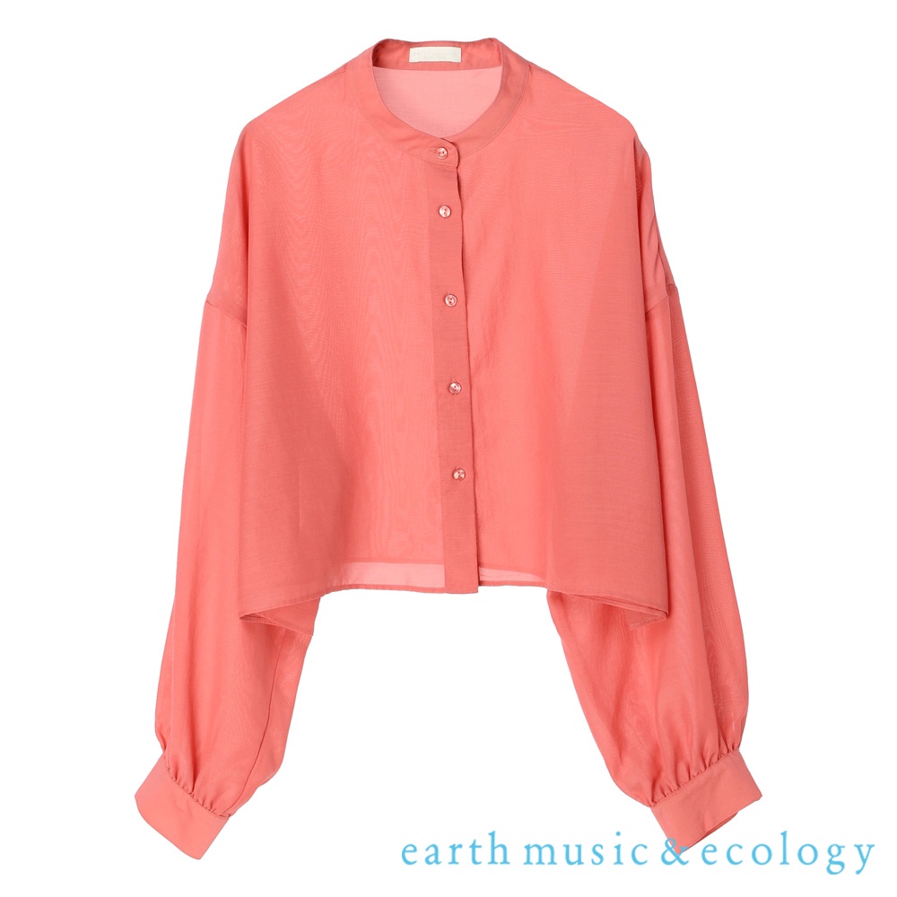 earth music&ecology 微透明無領短版工裝長袖襯衫(1L23L0A0640)