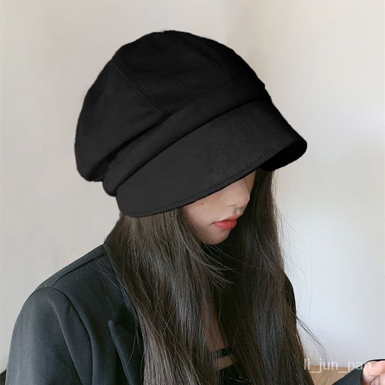 闆娘推薦 帽子女秋冬新款網紅黑色貝雷帽日係大頭圍遮臉漁夫帽時尚潮堆堆帽麂皮絨漁夫帽顯臉小帽子盆帽甜美帽造型