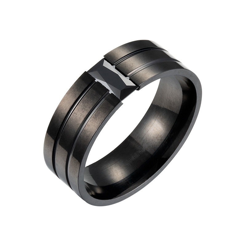 全新男士不銹鋼鍍黑色鈦鋼戒指指環，簡約風格創意個性鑲鑽黑色鋯石男式鈦鋼戒指。