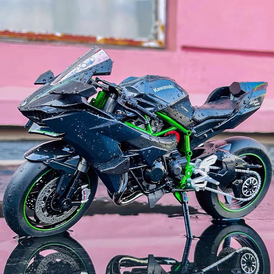 KAWASAKI 1:9 比例川崎 H2R 合金摩托車模型壓鑄汽車聲光汽車愛好者系列兒童生日金屬男孩玩具