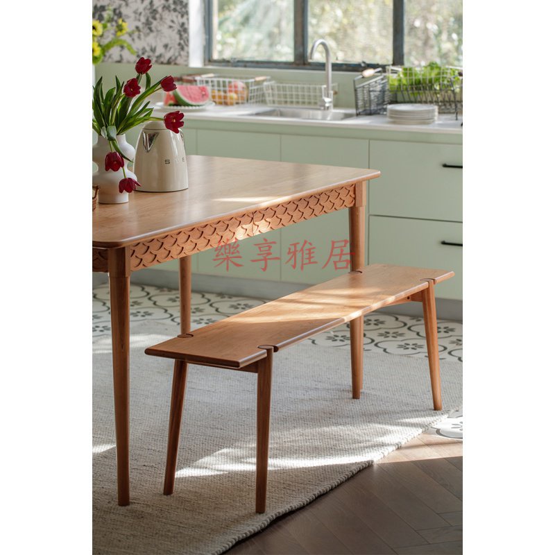 北歐風長凳 櫻桃木白橡木純實木餐凳 簡約板凳 床尾凳 換鞋凳