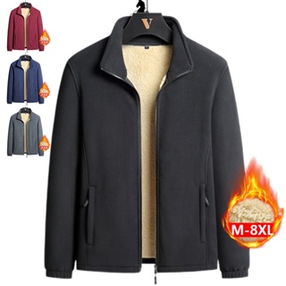 附影片M-8XL 冬季刷毛加厚男士夾克休閒保暖羔羊絨外套 大尺碼外套男 中老年人外套 發熱外套