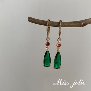 ✨Miss Jolie✨現貨 夾式耳環「哈爾的移動城堡」vintage 復古文藝 氣質祖母綠水滴 耳環/耳夾