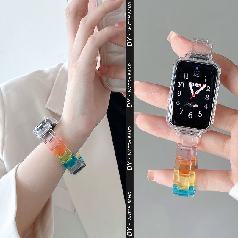 適用 小米手環7 Pro 冰川透明 樹脂錶帶 + pc保護殼 小米手環7Pro 運動錶帶 小米手環 7 Pro 腕帶