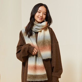 Ohsunny 韓版高階感漸變色羊毛圍巾保暖針織彩色復古圍脖秋冬季女
