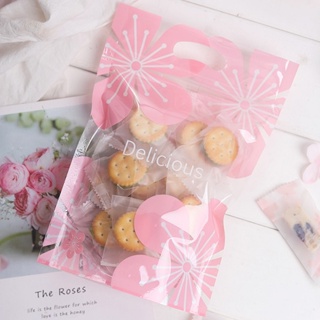 粉色櫻花手提夾鏈袋 透明櫻花自立袋 餅乾手提包裝袋 餅乾乾果類零食食品自封袋 雪花酥曲奇餅乾牛軋糖包裝袋