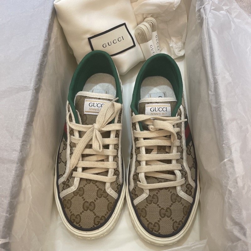 《二手商品》GUCCI Tennis 1977經典雙GG駝色 休閒鞋 運動鞋～37.5號