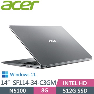 ACER/ SF114-34-C3GM(N5100/8GD4/512GPCIe//W11/2Y/銀/IPS/14/