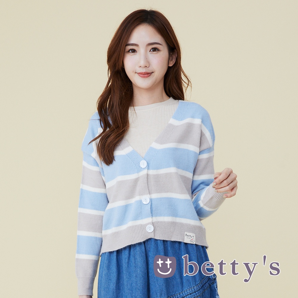 betty’s貝蒂思(15)三色橫條紋短版V領開襟毛衣(共二色)