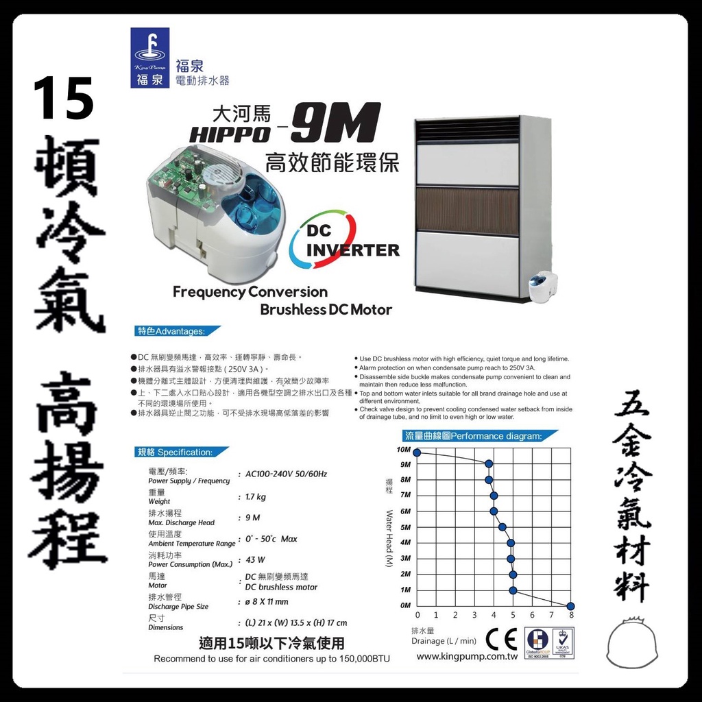 含稅🔥 福泉排水器 - 大河馬9M（當年度有保固） 分離式變頻冷氣專用 福泉大河馬 冷氣排水器 福泉