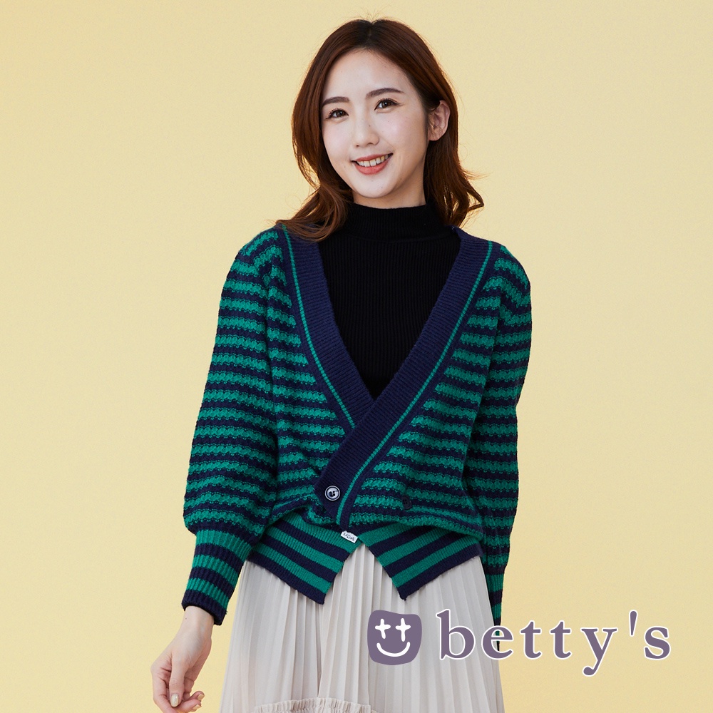 betty’s貝蒂思(15)波浪條紋開襟針織罩衫(綠色)