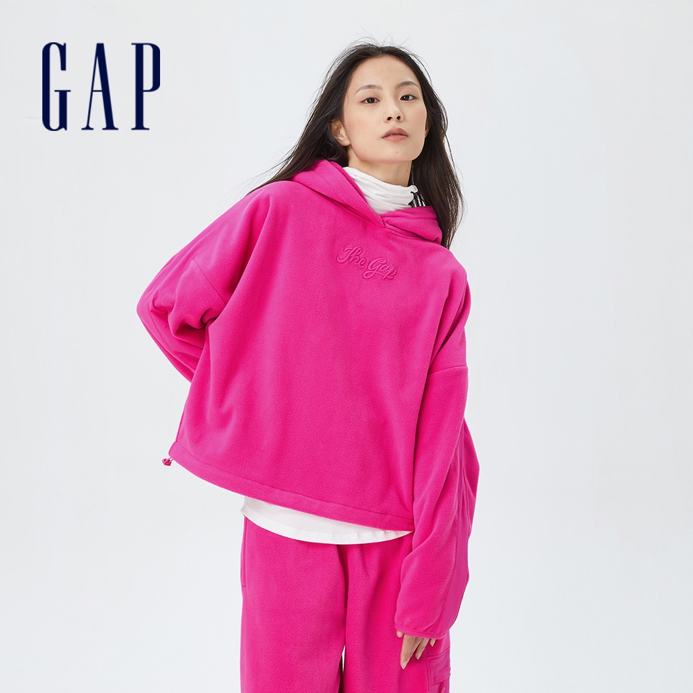 Gap 女裝 Logo寬鬆搖粒絨內襯帽T-玫紅色(506183)