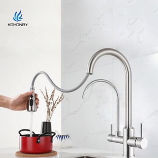 kohonby［工廠現貨秒發］304不鏽鋼廚房叄用龍頭 無鉛冷熱抽拉淨水器龍頭叄合一龍頭拉伸RO直飲龍頭抗菌流理臺水龍頭