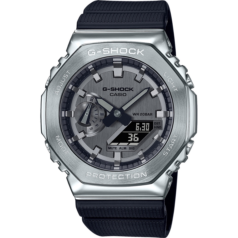 CASIO 卡西歐 G-SHOCK 八角農家橡樹 金屬錶殼 雙顯手錶-百搭銀灰 GM-2100-1A