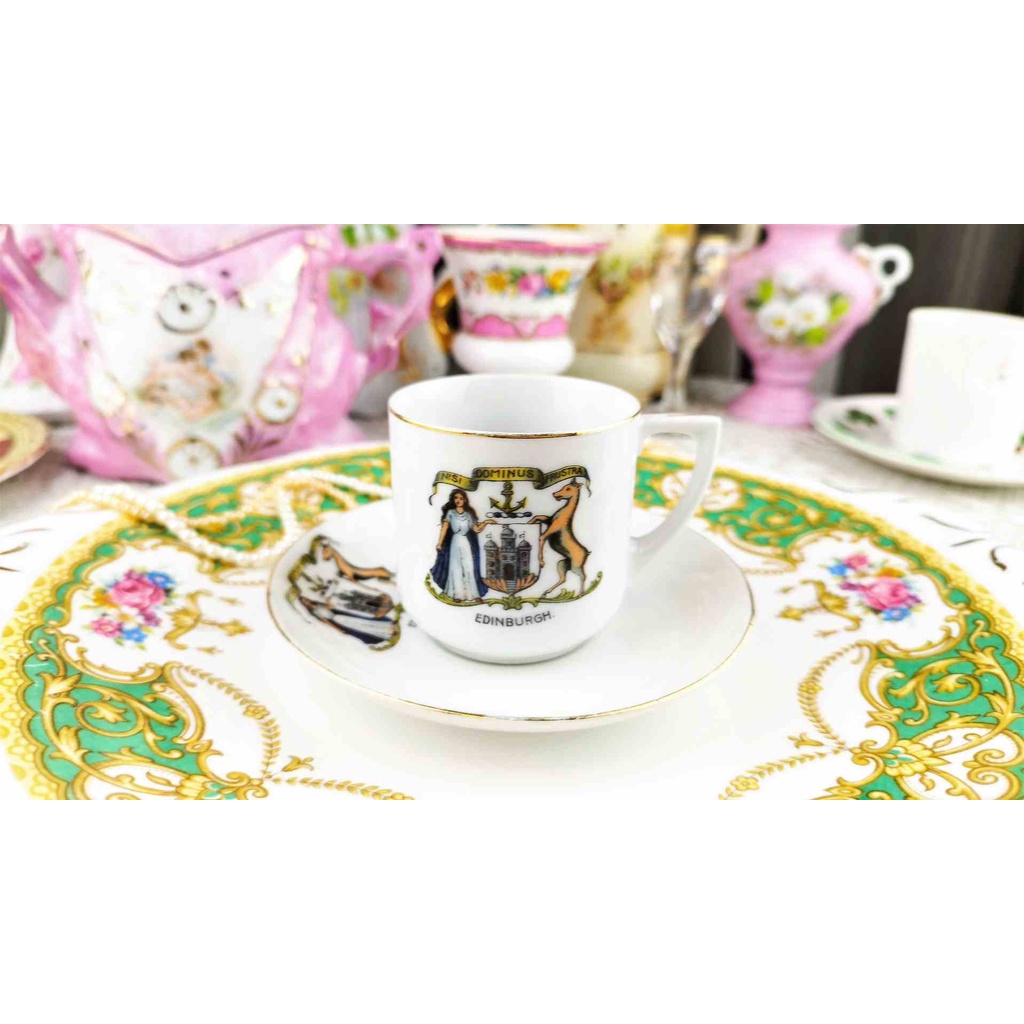 紫丁香歐陸古物雜貨♥英國 古董希臘女神杯盤組.咖啡杯組