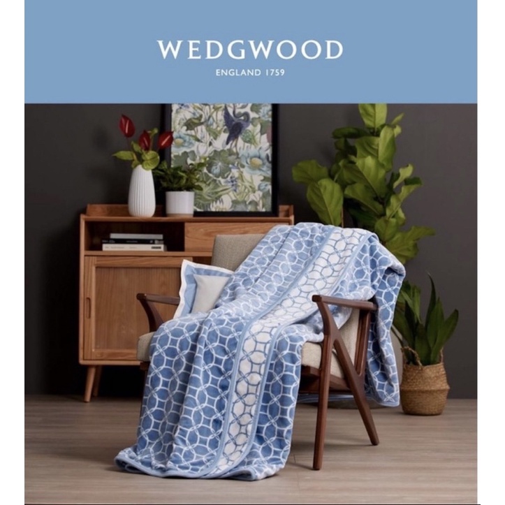 ［免運］WEDGWOOD 文藝復興（藍色）超細纖維印花旅行毯