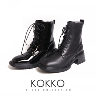KOKKO性格方頭鋸齒大底綁帶拉鏈雙設計靴