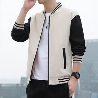 男士夾克外套 韓版時尚拼接立領夾克外套大尺碼外套男士上衣棒球服防風外套飛行夾克