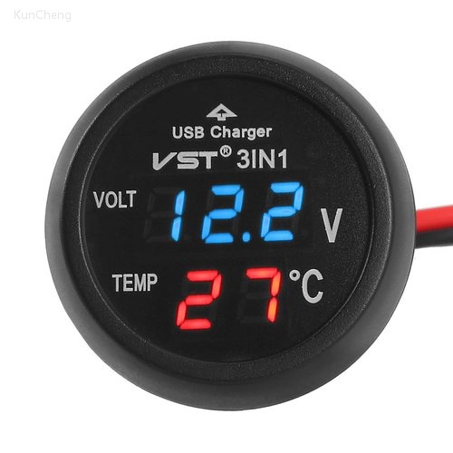 3 合 1 數字 LED 汽車點煙器電壓表溫度計汽車卡車 USB 充電器 12V/24V 溫度計電壓表
