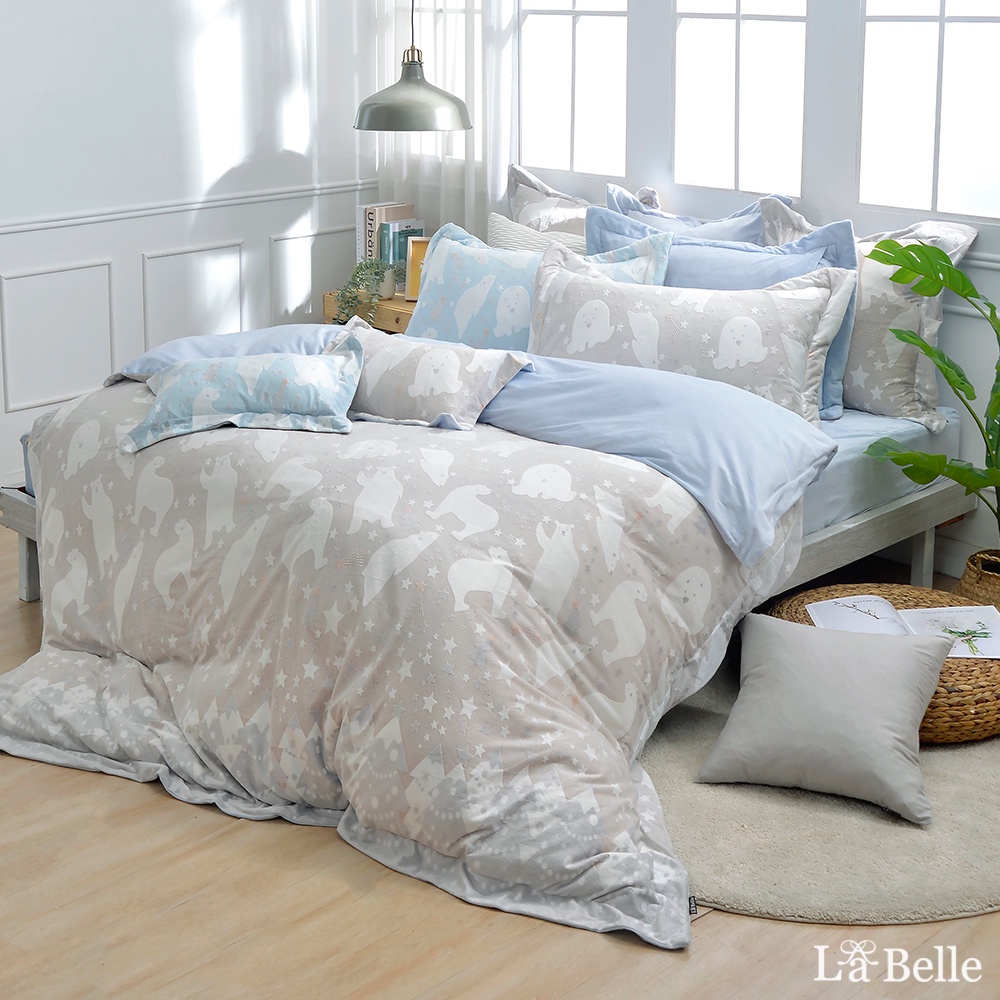 La Belle 雪雕絨 被套床包組 雙/加/特 格蕾寢飾 白熊物語 灰色 韓式 立體 防蹣抗菌 吸濕排汗